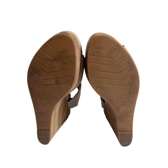 Eileen Fisher Shoes Womens Size 10 Taupe Wedge Sandals Platform Leather Elastic - Picture 7 of 12